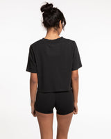 The Heavyweight Crop Tee - Washed Black - Ethos Script - Left Chest - White