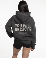 Fed By The Fruit Womens Hoodie - Washed Black - You Will Be Saved Logo