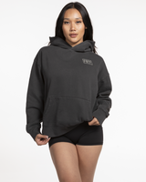 Fed By The Fruit Womens Hoodie - Washed Black - Left Chest Off White Logo