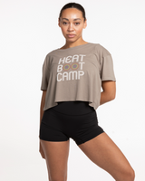 The Crop Tee - Dust - Heat Bootcamp - Center Chest Stacked - Printed - Full Color