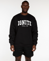 The Mens Crewneck - Black - Ignite Barre - Center Chest Stacked - White Printed