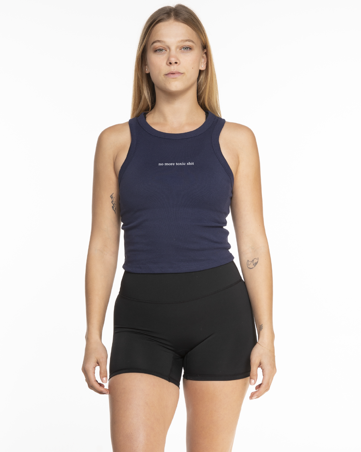 Miss Lymph Micro Rib Racer Crop - Navy