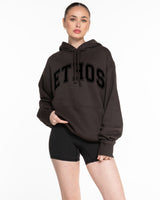 The Mens Heavyweight Hoodie - Coal - Ethos Collegiate - Center Chest - Black