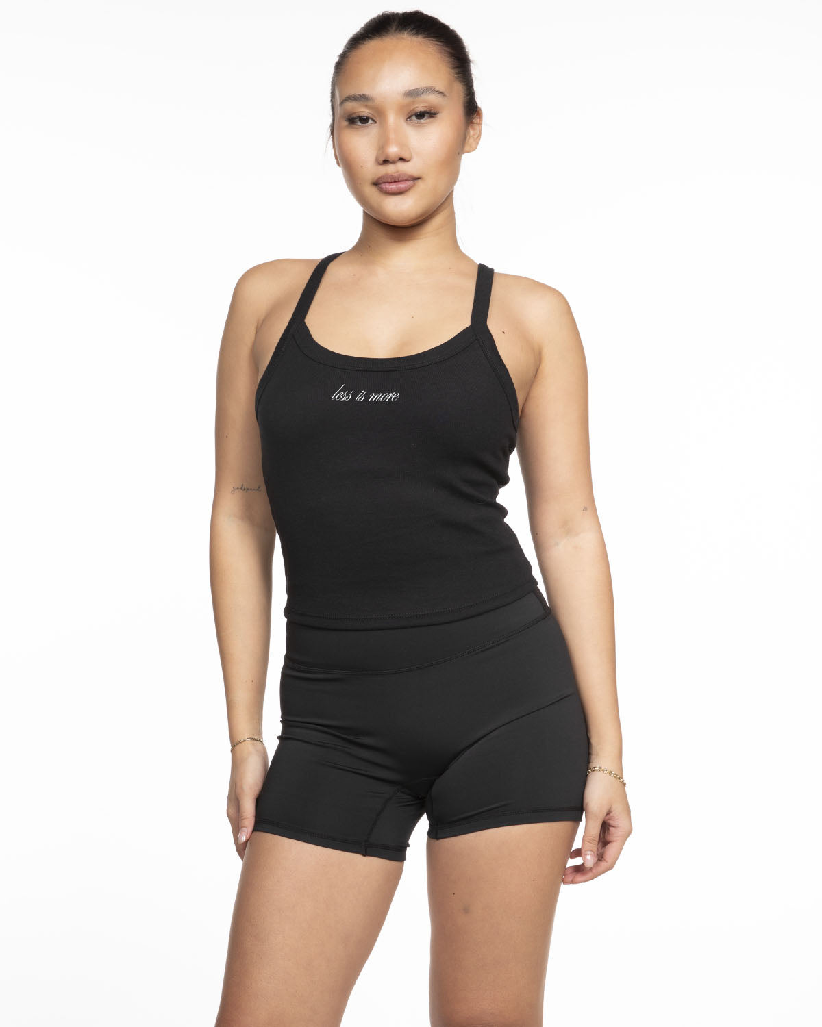 Miss Lymph Micro Rib Strappy Crop Tank - Black