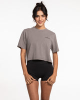 The Heavyweight Crop Tee - Washed Gray - Ethos Script - Left Chest - Tone on Tone