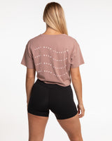 The Crop Tee - Clay - Ethos Wavy - Left Chest & Back Center Stacked - White