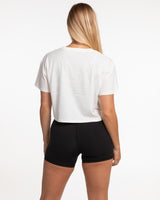 The Crop Tee - Off White - Ethos Wavy - Left Chest & Back Center Stacked - Tone on Tone