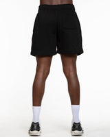 The Mens Sweat Shorts - Black - Odyssey - Left Bottom Leg - White