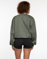 The Mens Heavyweight Long Sleeve - Cypress - Ethos Old English - Center Chest Stacked - White