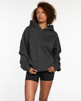 The Mens Hoodie - Washed Black - Ethos Old English - Center Chest Stacked - White