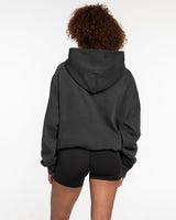 The Mens Hoodie - Washed Black - Ethos Old English - Center Chest Stacked - White