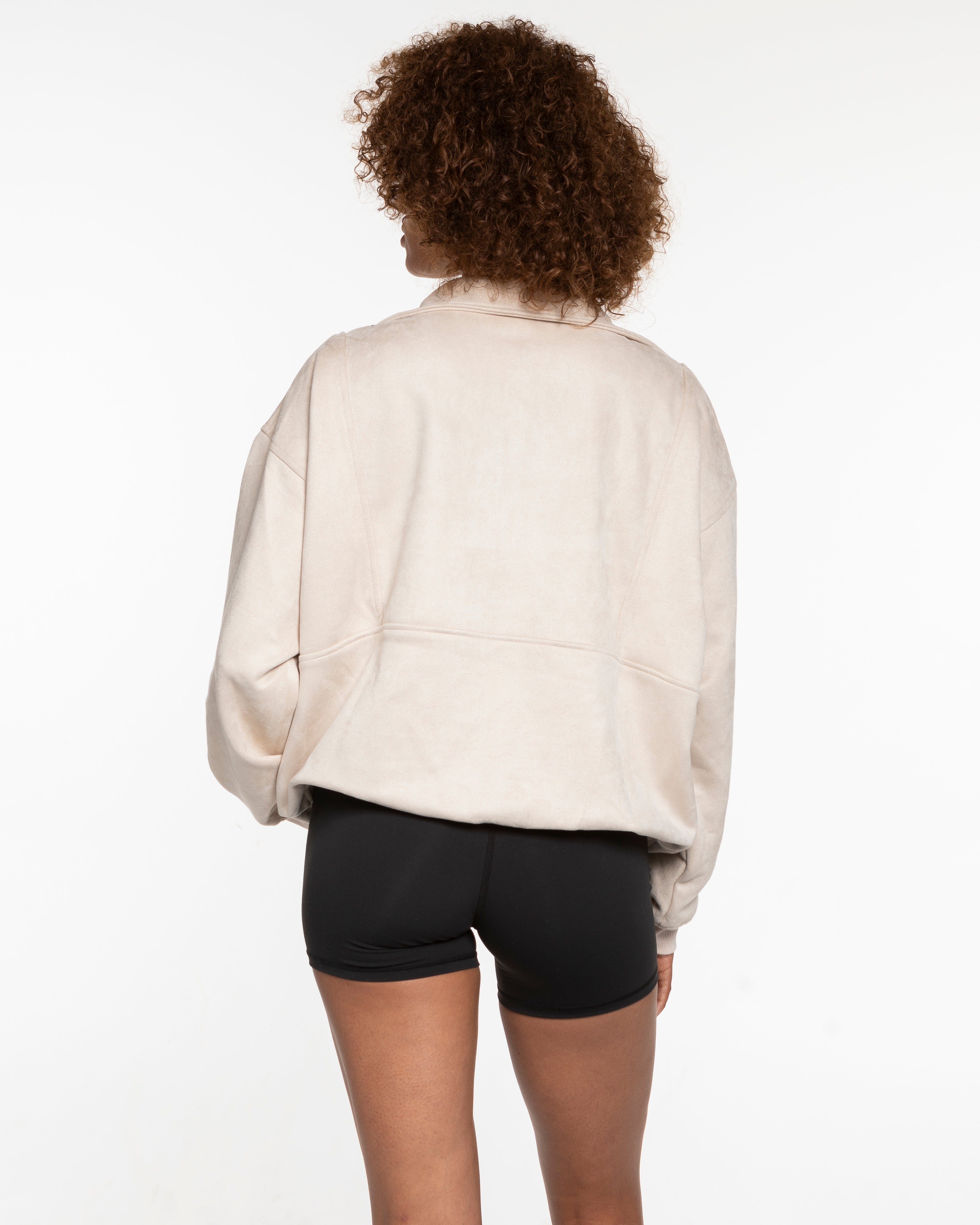 The Suede 1/2 Zip - Latte - Commit Fitness - Right Sleeve Wrist - Embroidered Tone on Tone