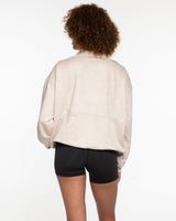 The Suede 1/2 Zip - Latte - Commit Fitness - Right Sleeve Wrist - Embroidered Tone on Tone