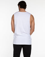 The Muscle Tank - White - Odyssey Performance - Center Chest Stacked - Middle Star - Full Color