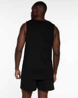 The Muscle Tank - Black - Studio 205 - Chest Stacked  & Back Stacked - Printed - White