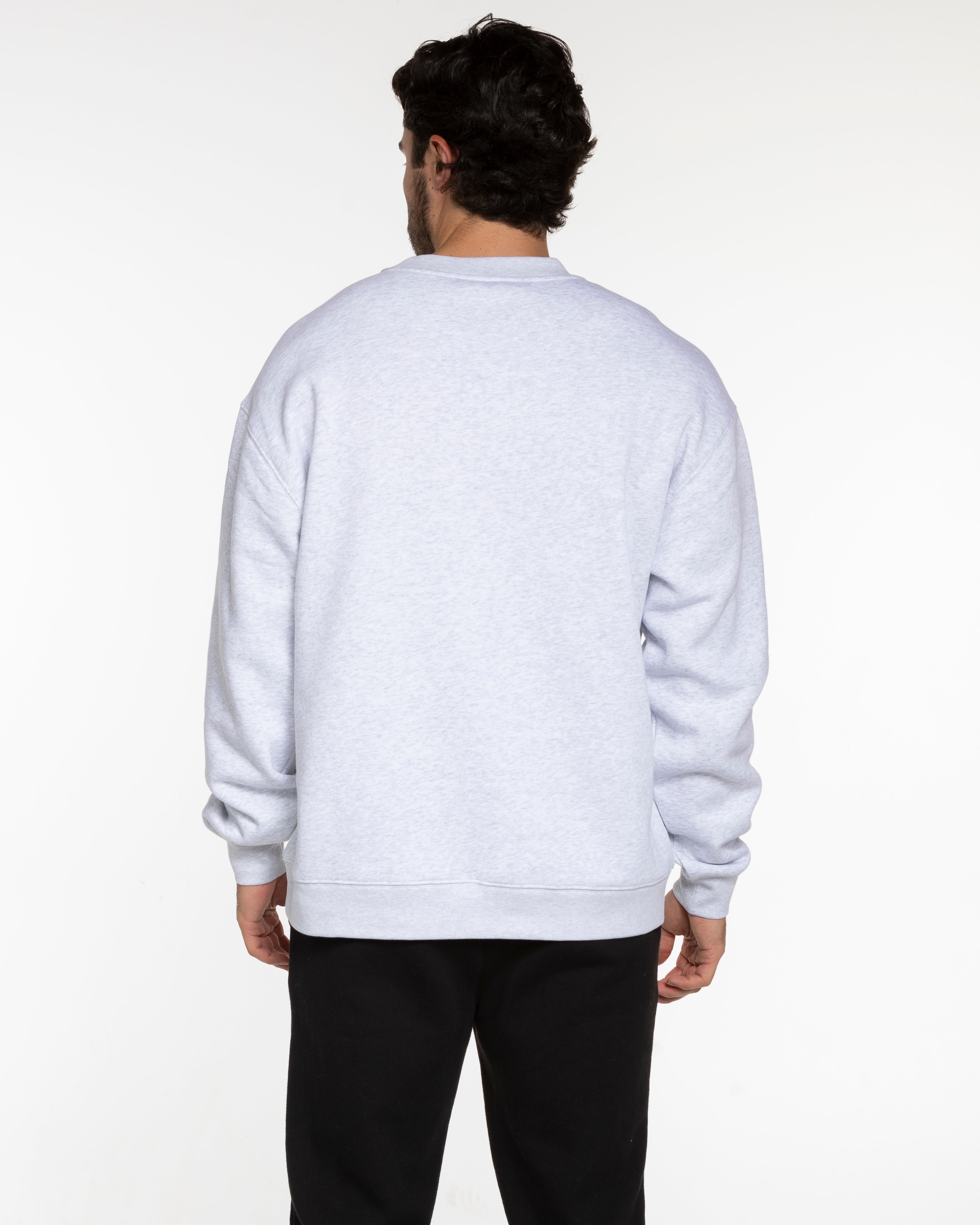 The Mens Crewneck - White Heather - Ethos Collegiate - Center Chest - Pine Green