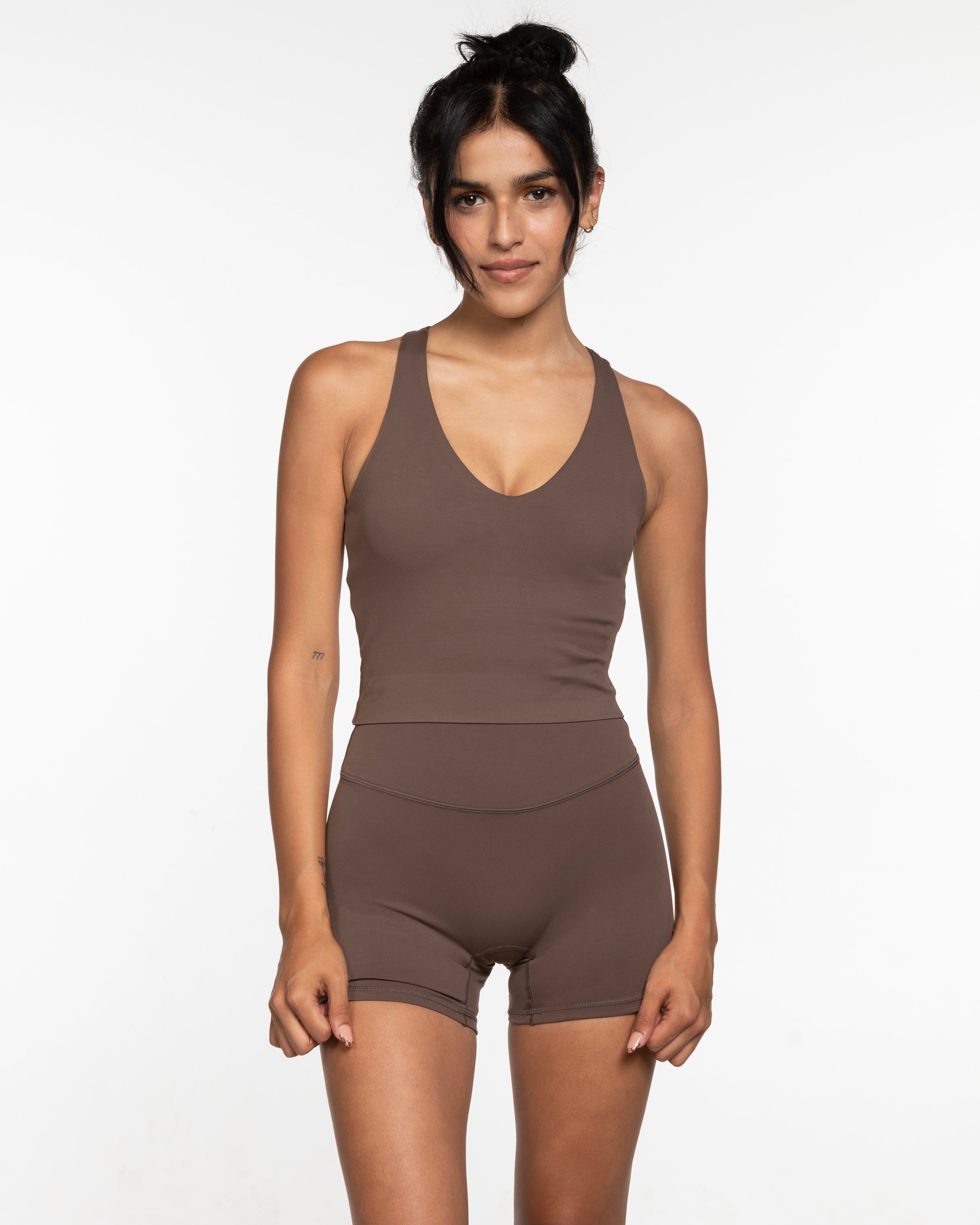 The Racer Tank - Cafe - Ignite Barre & Fitness - Left Chest - Printed - White