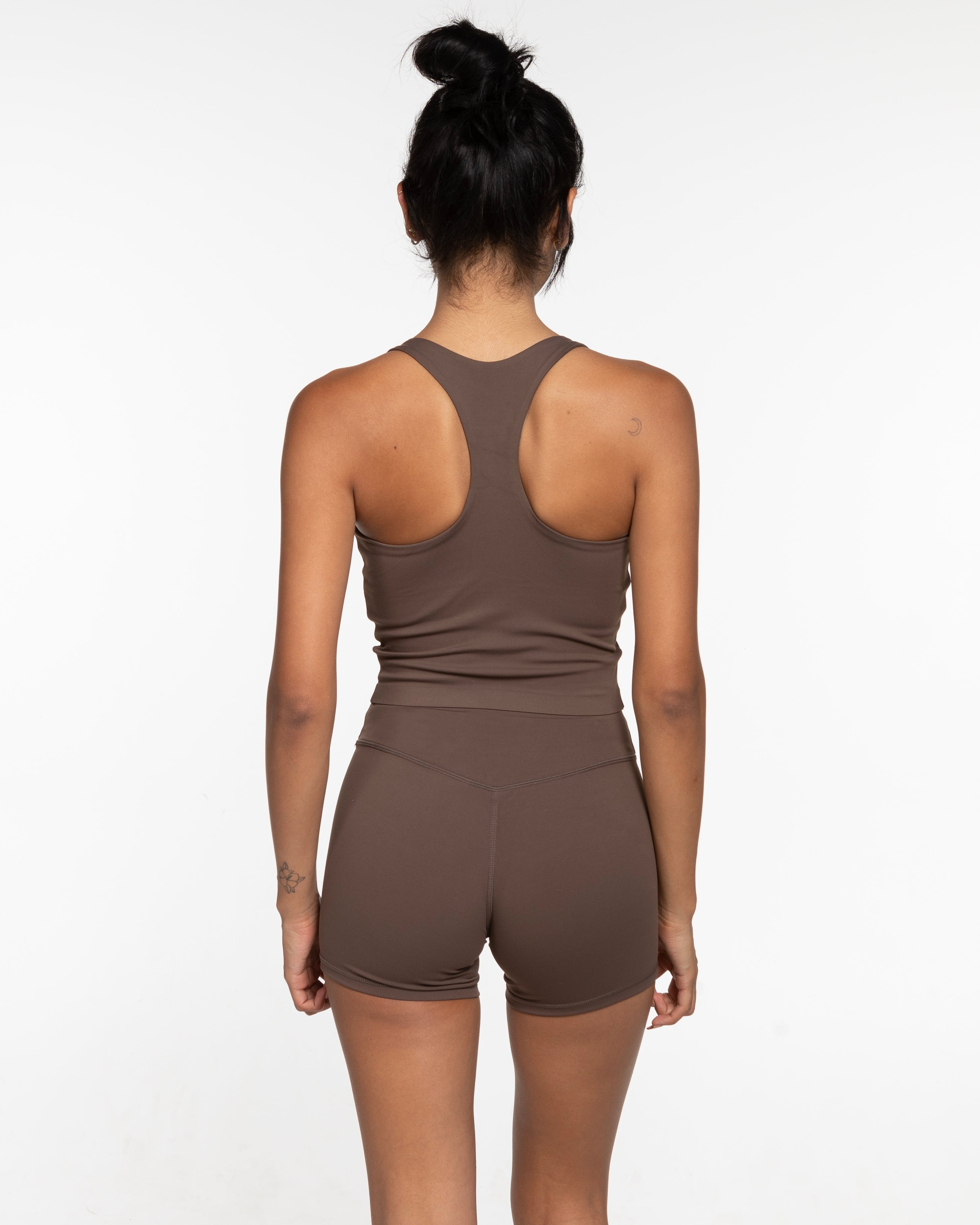 The Racer Tank - Cafe - Ignite Barre & Fitness - Left Chest - Printed - White