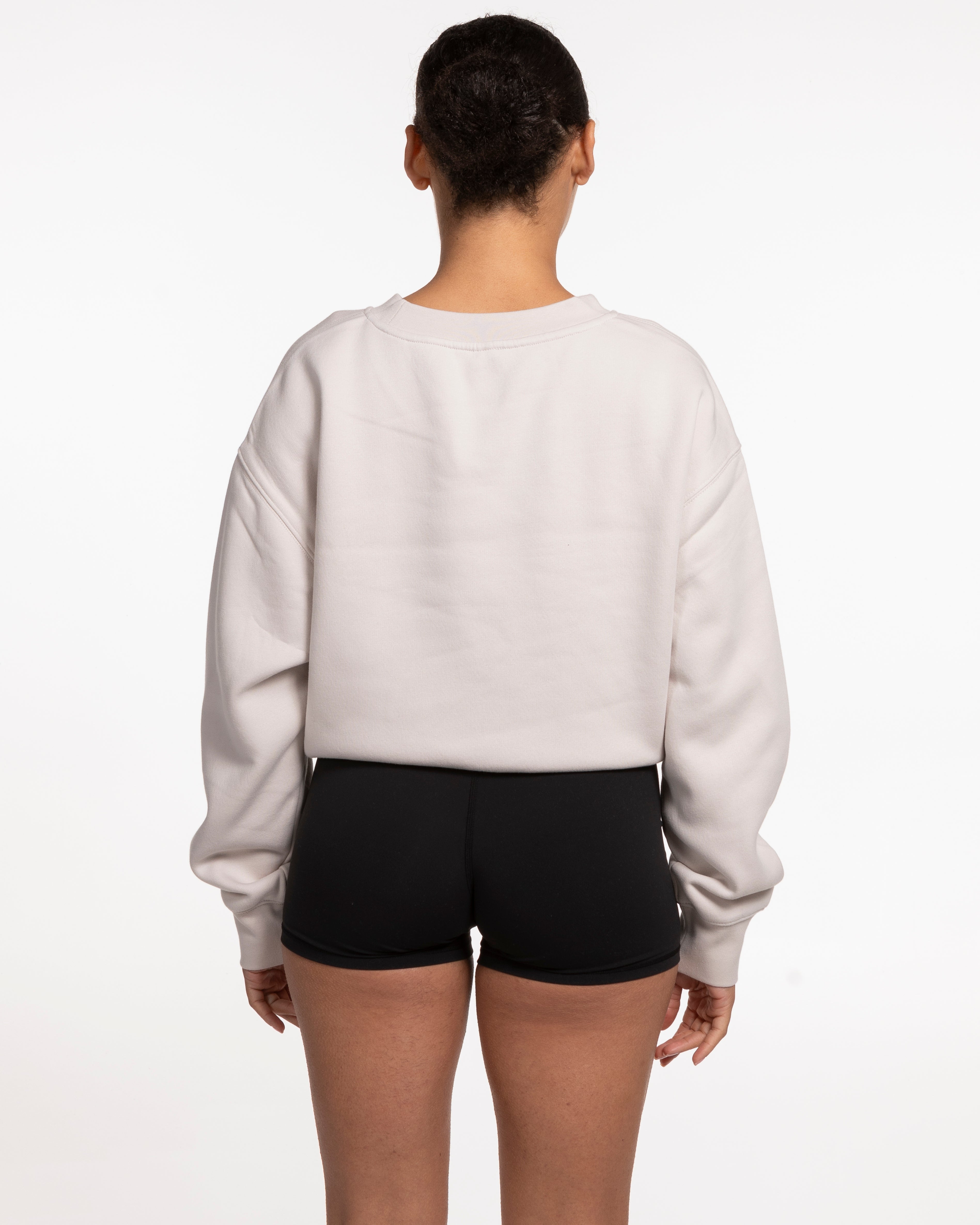 The Womens Crop Crewneck - Bone - Ethos Script - Left Chest - Tone on Tone