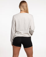 The Womens Heavyweight Long Sleeve - Washed Bone - Ethos Collegiate - Center Chest - Tone on Tone