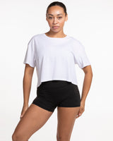 The Crop Tee - White - Ignite Barre & Fitness - Center Chest "IGNITE" - Printed - Black
