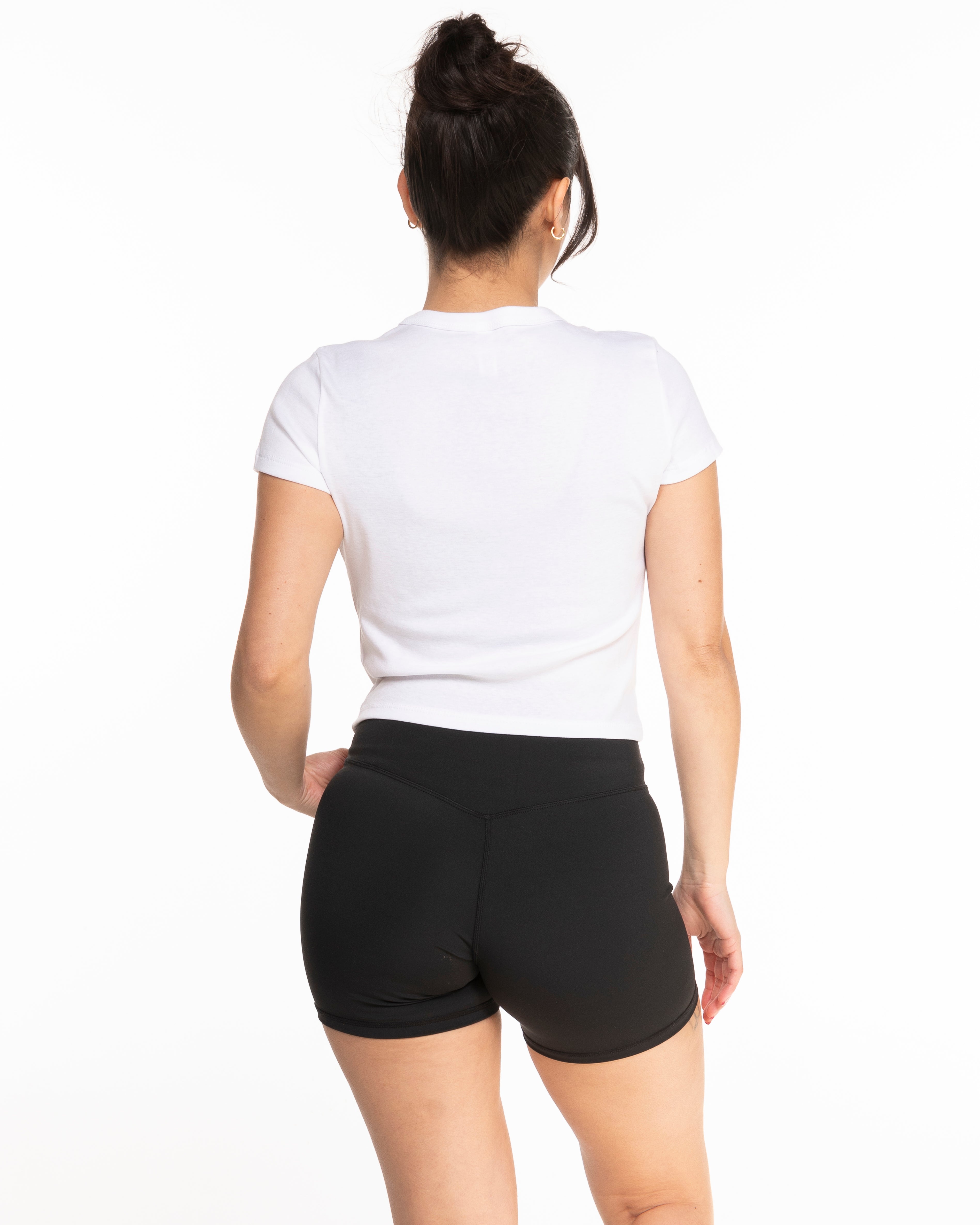 The Micro Rib Baby Tee - White - Ignite Barre - Center Chest - Black Printed