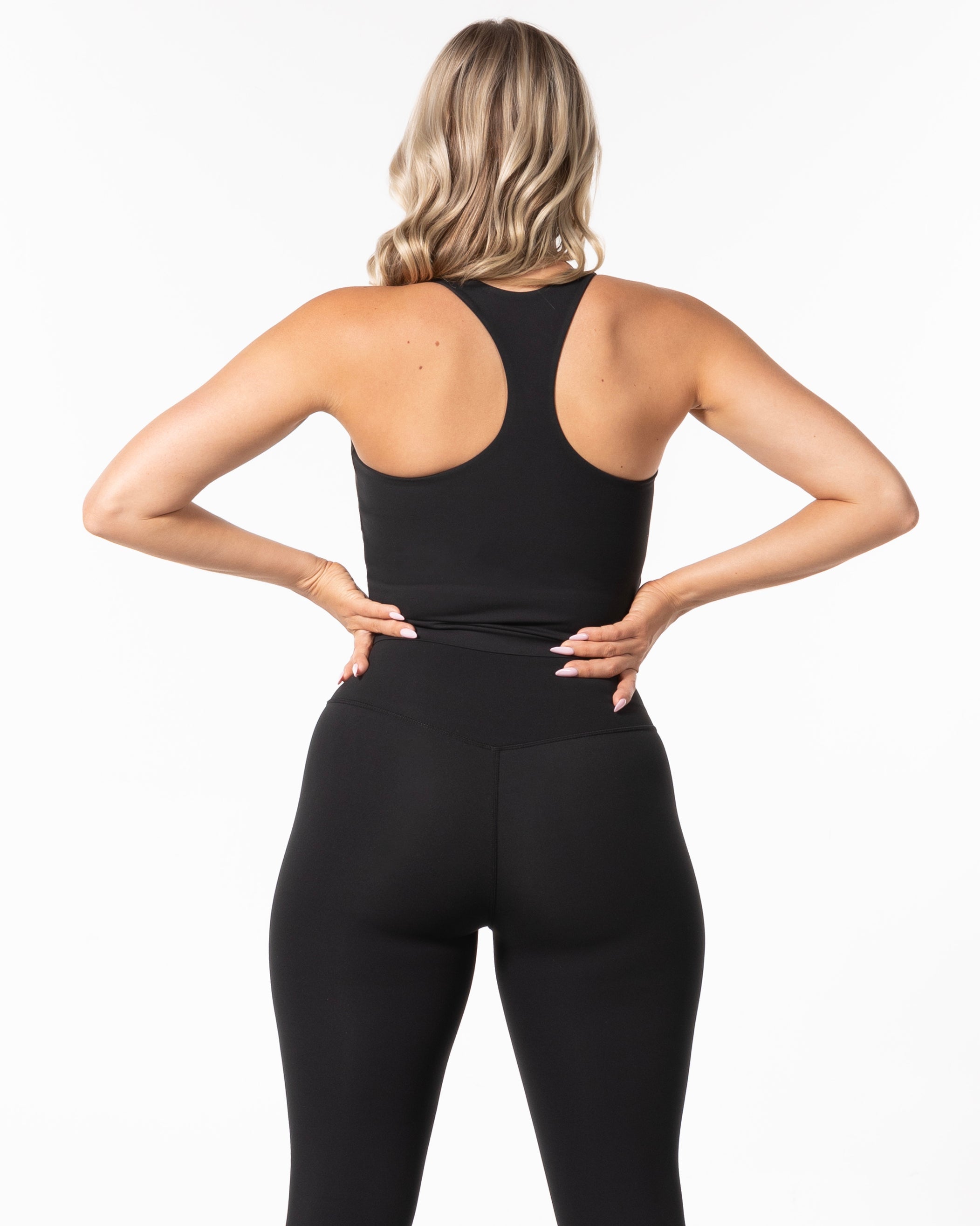 The Racer Tank - Black - Ignite Barre & Fitness - Center Chest - Printed - White