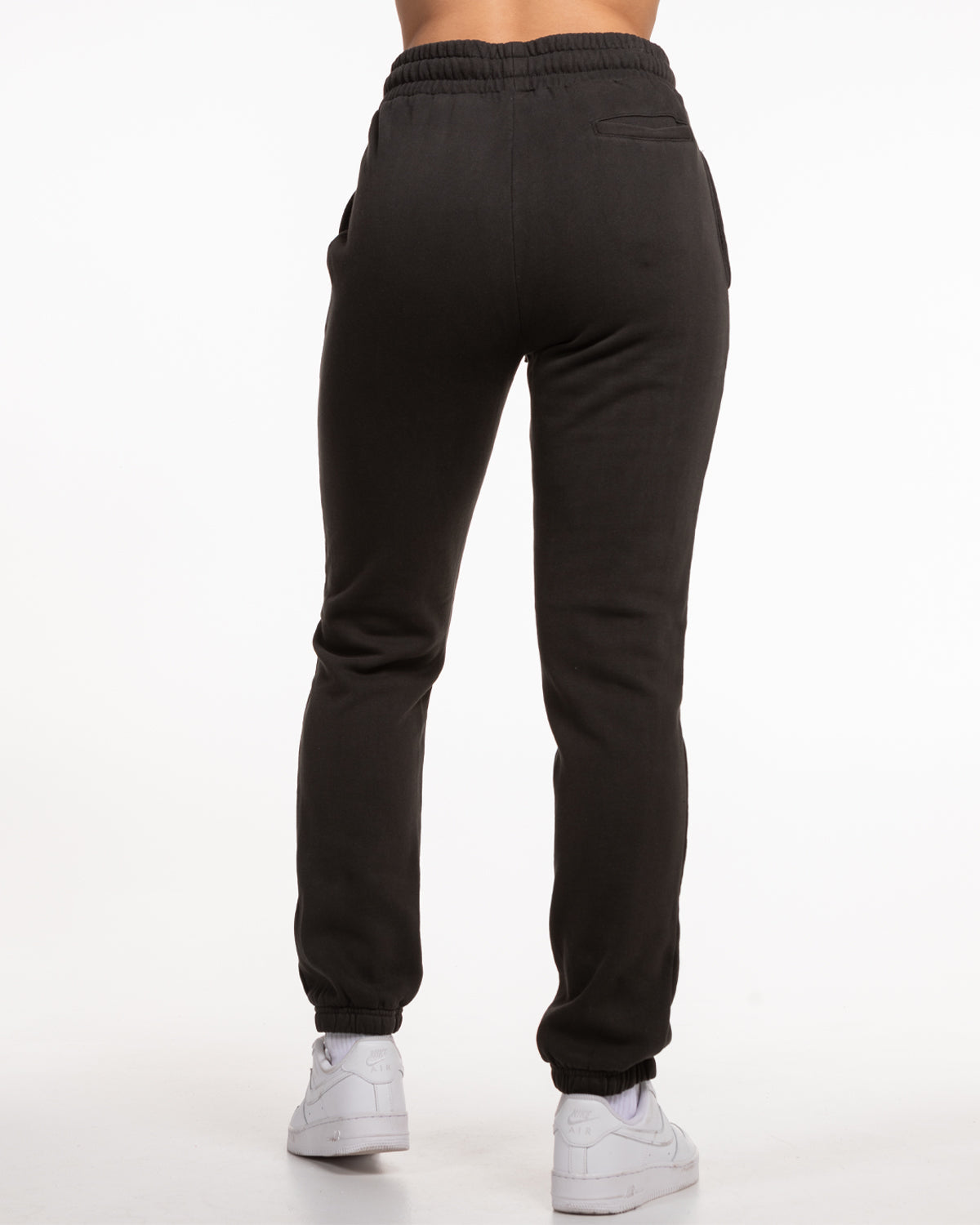 The Womens Classic Sweatpants - Washed Black - Ethos Collegiate - Left Leg Pocket - Two Tone Furry