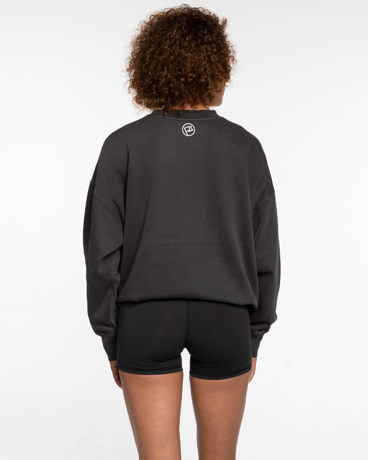 The Mens Crewneck - Washed Black - Anthem Church - Center Chest & Back Neckline - White