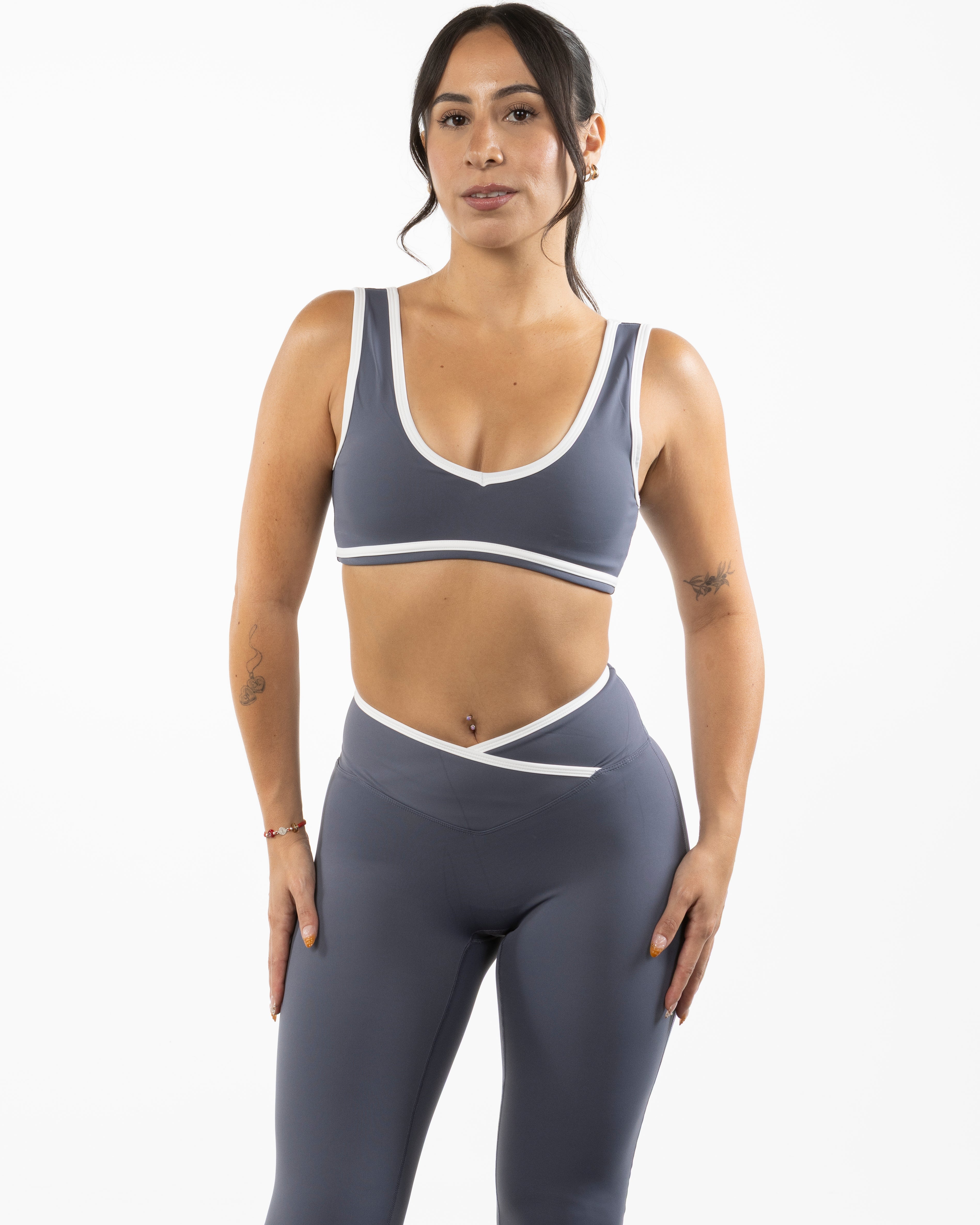 The Refinery Fitness Studio Piped Bra - Petrol Blue