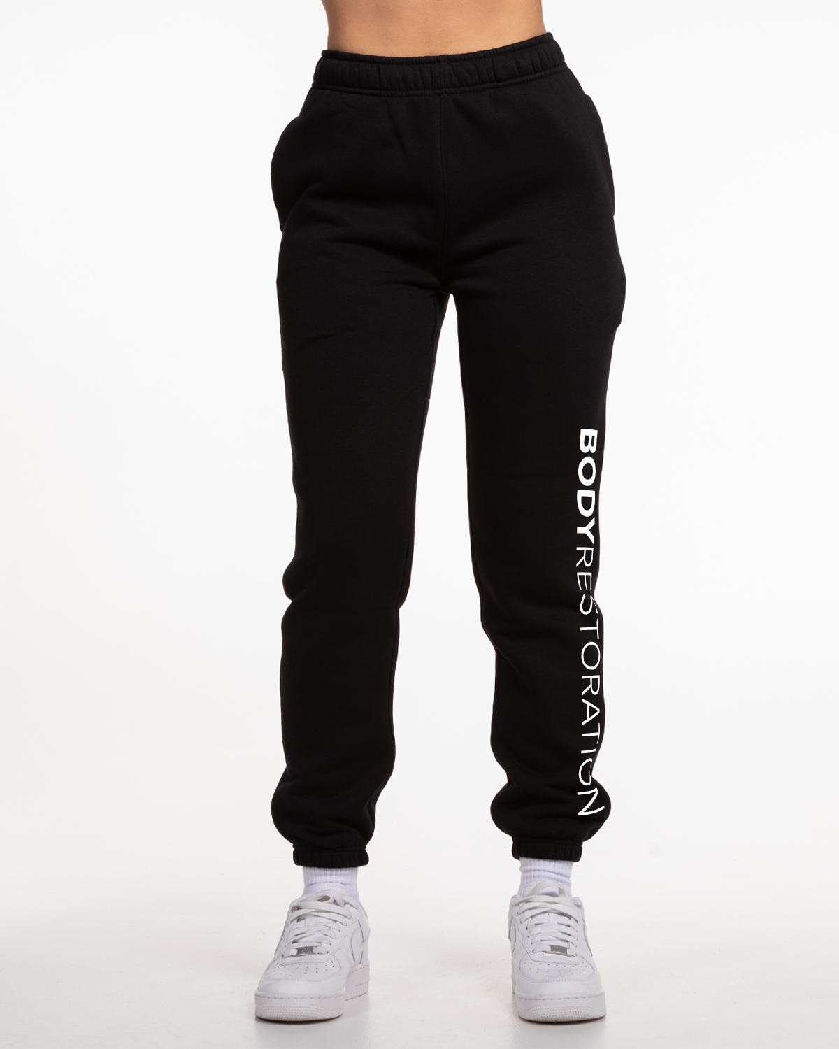 The Womens Sweatpants - Black - Body Restoration - Left Leg Sleeve & Right Back Pocket - Printed - Full Color