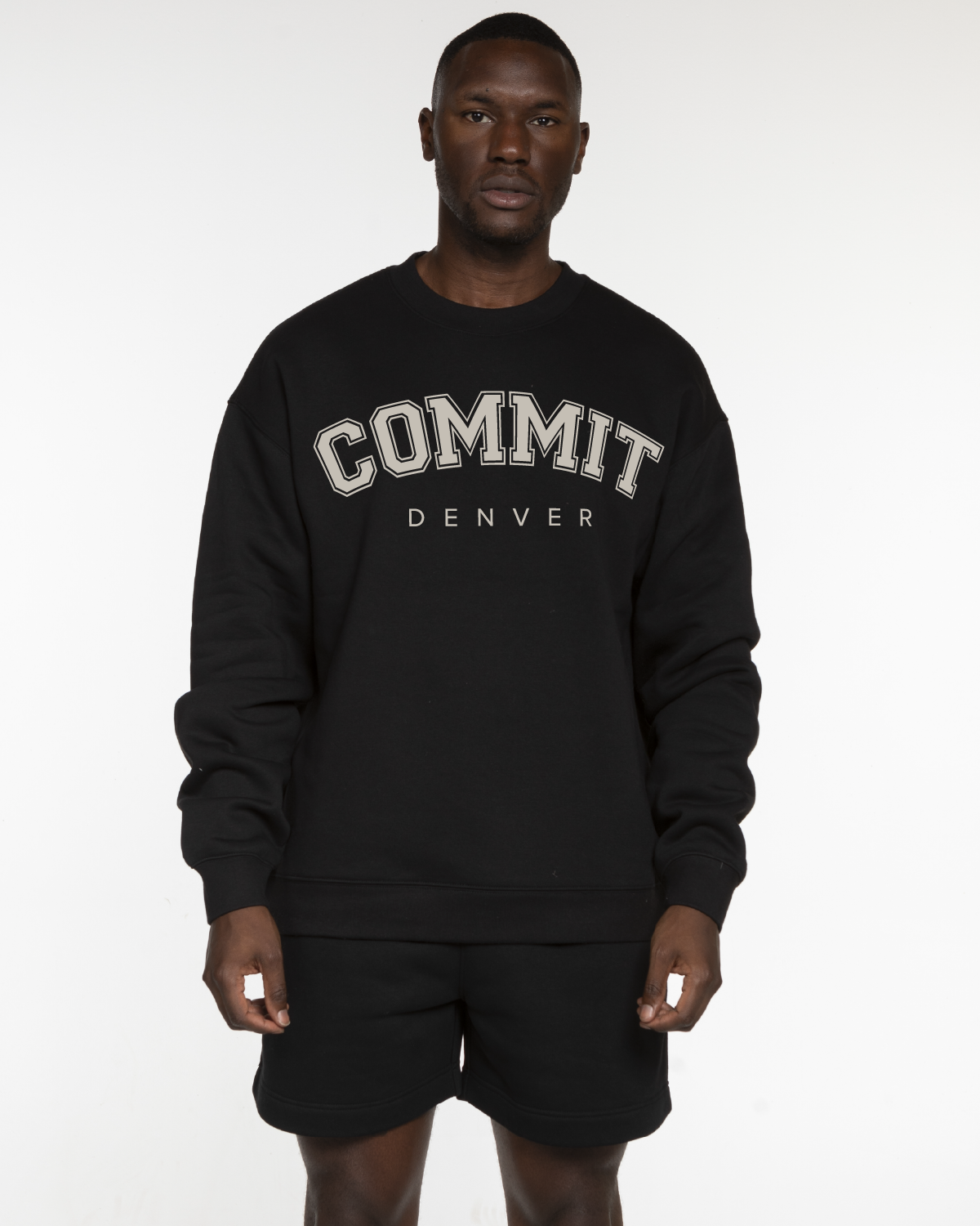 Commit Fitness - Mens Crewneck - Black with Oat