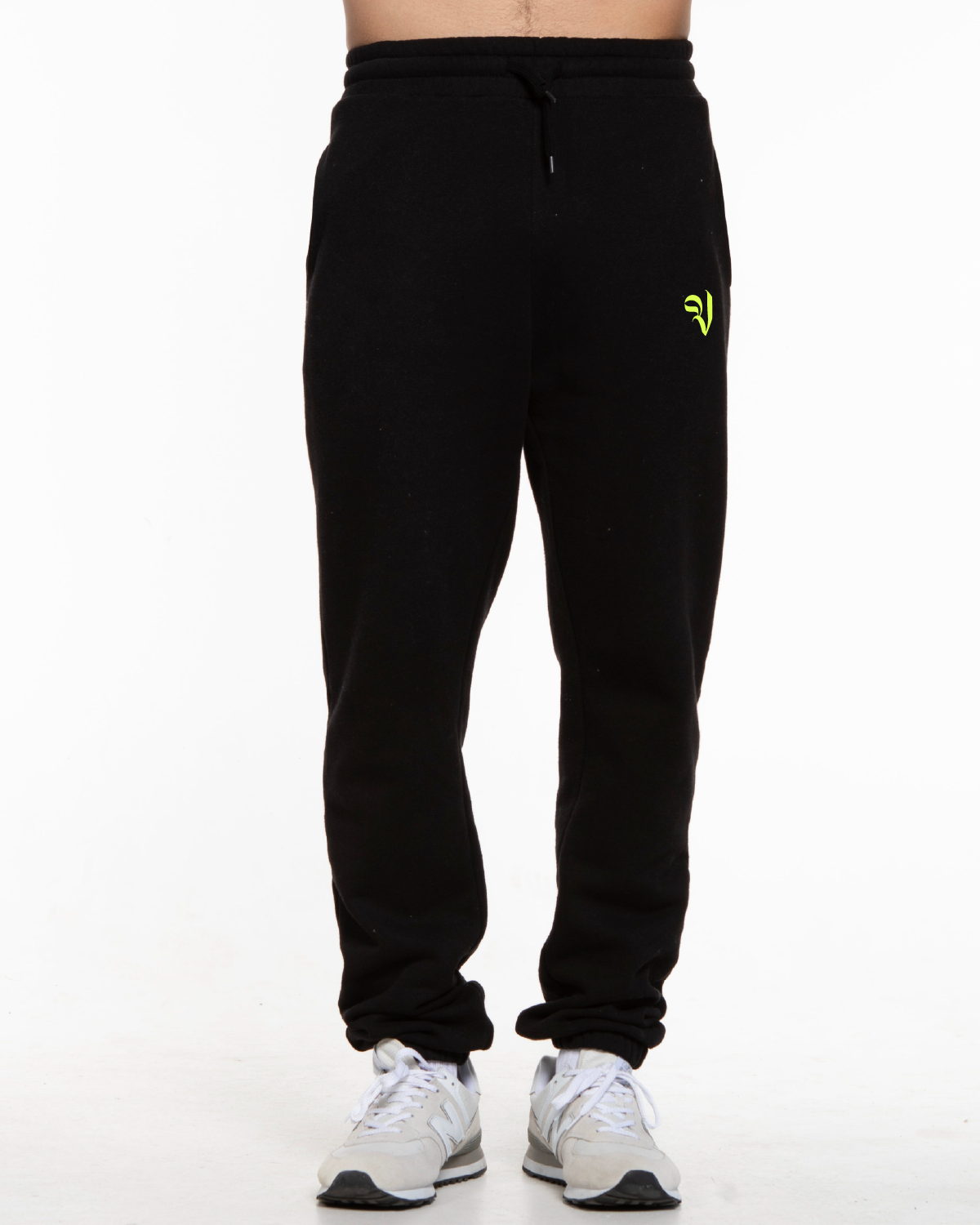 Commit Fitness - Vault Classic Sweatpants - Black on Neon Yellow -  Left Leg