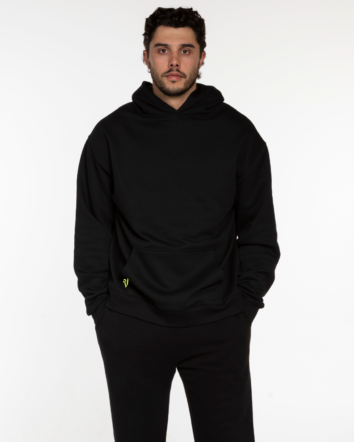 Commit Fitness Vault - Mens Hoodie - Black with Neon Yellow