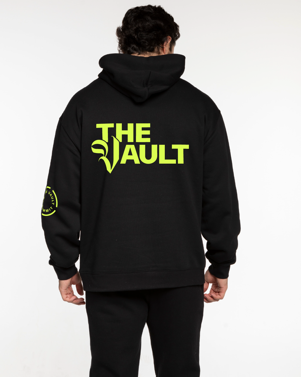Commit Fitness Vault - Mens Hoodie - Black with Neon Yellow