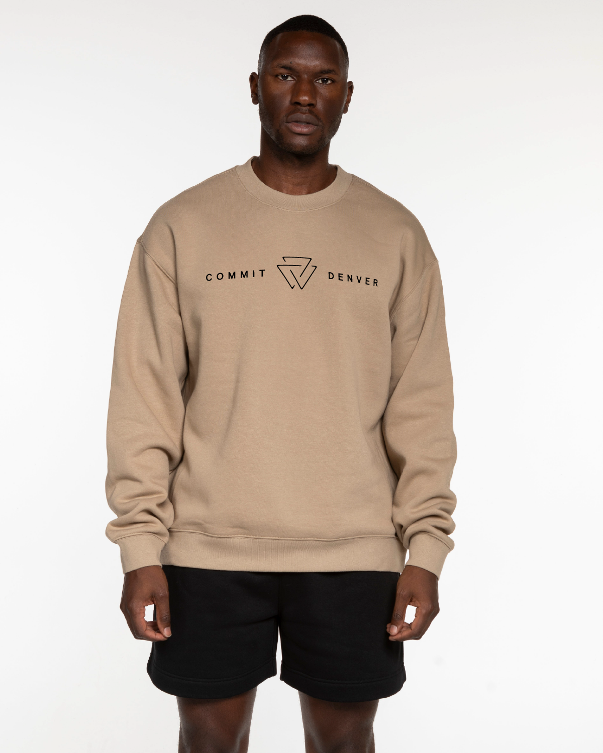 Commit Fitness - Mens Crewneck - Sand with Black