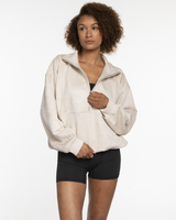 The Suede 1/2 Zip - Latte - Commit Fitness - Right Sleeve Wrist - Embroidered Tone on Tone