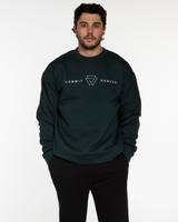 Commit Fitness - Mens Crewneck - Pine Green with White