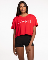 Commit Fitness - Crop Tee - Red with White