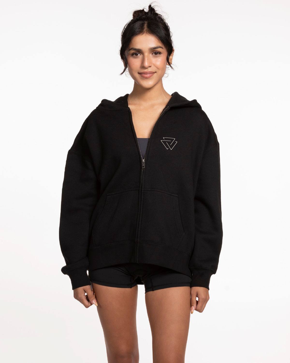 Commit Fitness - Womens Zip Hoodie - Black with Oat