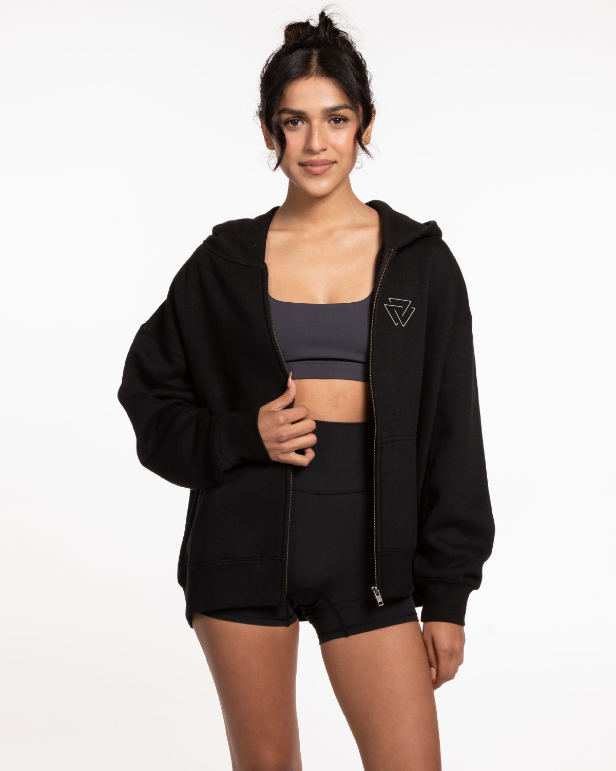 Commit Fitness - Womens Zip Hoodie - Black with Oat
