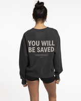 Fed By The Fruit Womens Crewneck - Washed Black - You Will Be Saved Logo