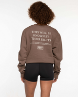 The Mens Classic Crewneck - Walnut - Fed By The Fruit - Chest Stacked & Back Stacked - Printed - Off White
