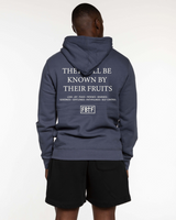 The Mens Classic Hoodie - Petrol - Fed By The Fruit - Chest Stacked & Back Stacked - Printed - Off White