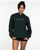 The Mens Classic Hoodie - Pine Green - Fed By The Fruit - Chest Stacked & Back Stacked - Printed - Off White