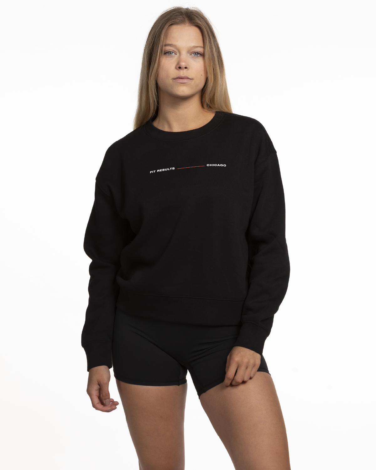 The Womens Crewneck - Black - Fit Result - Center Chest & Back Neckline - White/Red