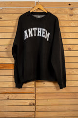 The Mens Crewneck - Washed Black - Anthem Church - Center Chest & Back Neckline - White