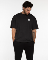 The Mens Heavyweight Tee - Washed Black - Irfitness LLC - Left Chest - Full Back - Printed - White