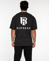 The Mens Heavyweight Tee - Washed Black - Irfitness LLC - Left Chest - Full Back - Printed - White