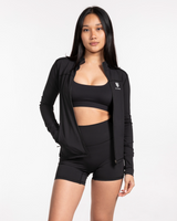 The Womens Zip Jacket - Black - Irfitness LLC - Left Chest - Printed - White